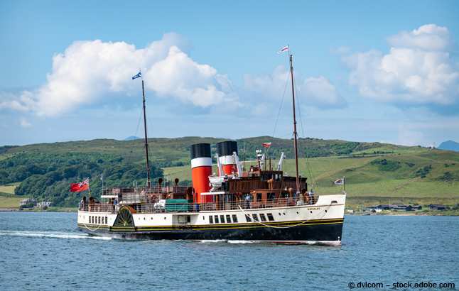 Paddle Steamer Waverley arriving at Largs in Scotland, Largs, Scotland